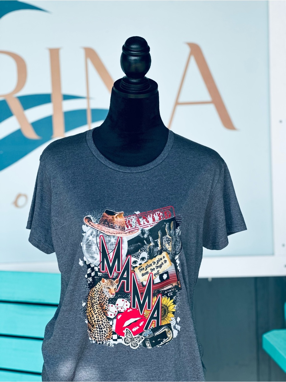 Graphic 'MAMA' Grey Tee with Colorful Print